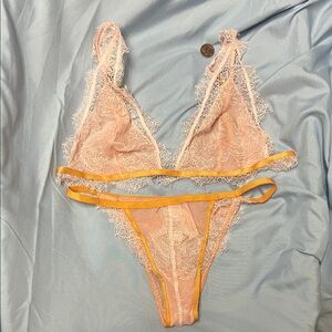 Victoria’s Secret Lace Bralette and Panty Set - Pink and Orange